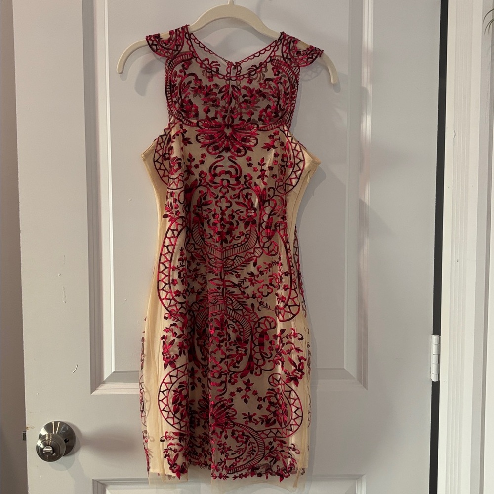 Elegant Magenta and Cream Embroidered Dress